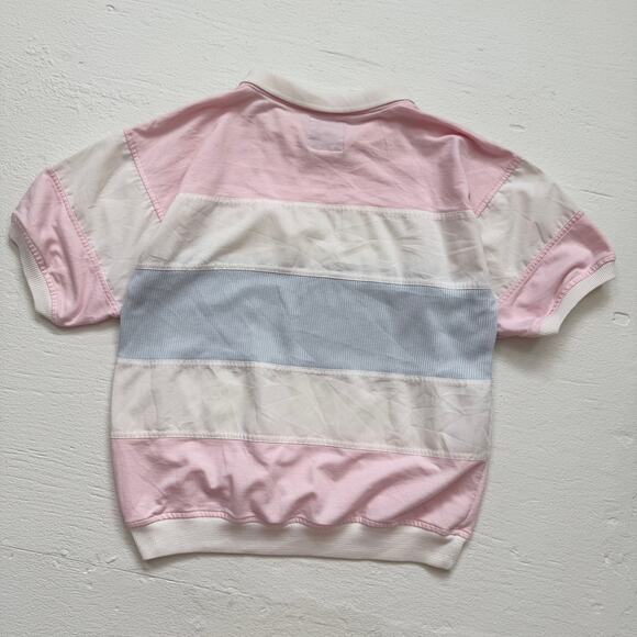 Vintage 80s Greenline Striped Collared Crewneck Patchwork Shirt, Size Large - Picture 9 of 9